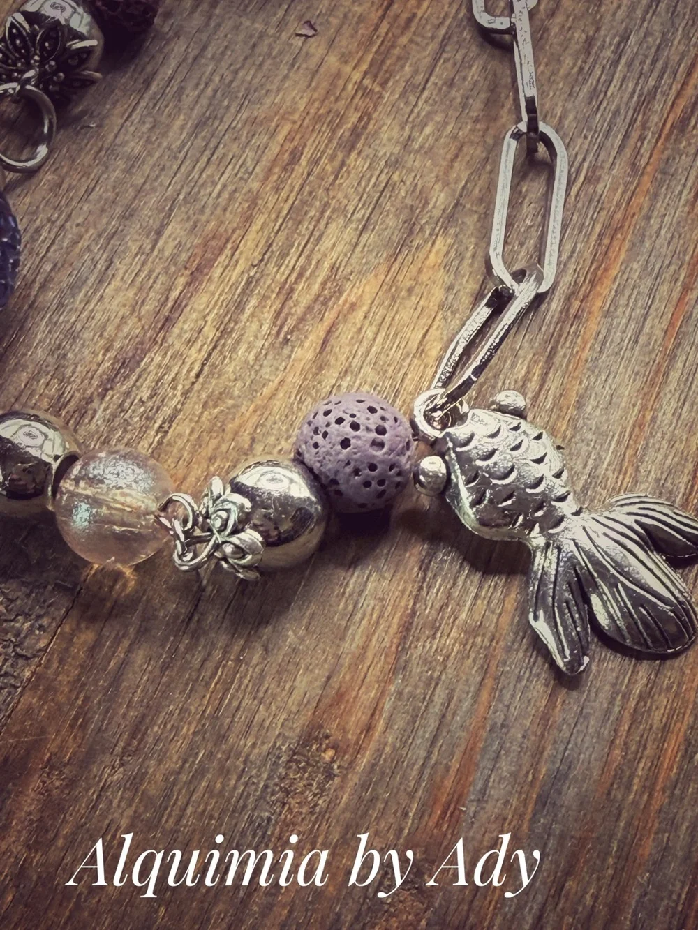 Purple Bead  anklet Bracelet with Silver Fish Charm